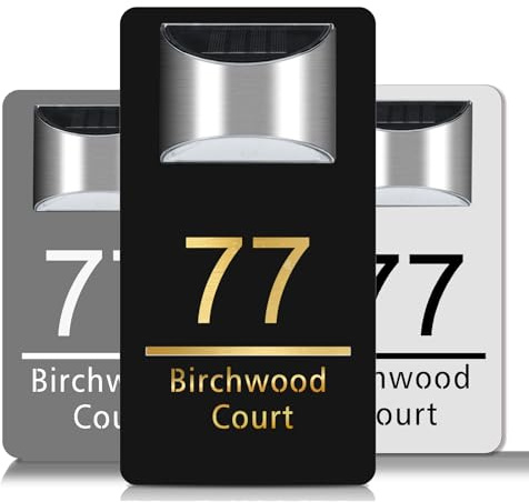 Letrero solar personalizado con número de casa, placa de dirección LED personalizada con iluminación solar, números de casa acrílicos modernos para el hogar y el jardín, personalizable para nombres y