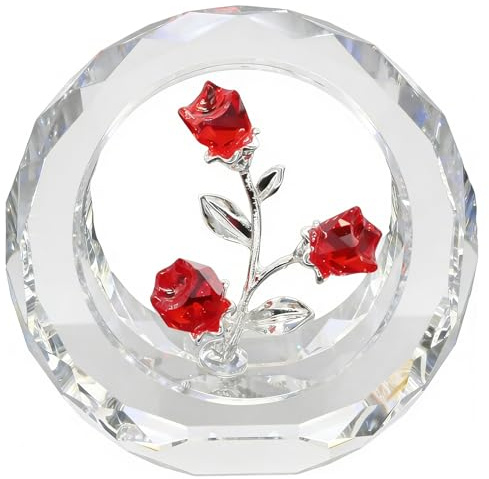 MospdyGear Red Crystal Rose Figurine with Gift Box, Glass Flower Bouquet for Women, Romantic Gift for Wife, Valentine's Day, Anniversary Decor