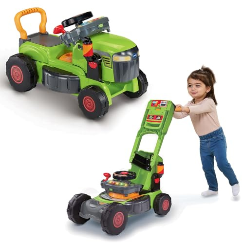VTech-Baby Convertible 3 en 1 Tractor y Cortacésped, Juguete Niños +1 Año, Correpasillos y Andador con Volante Interactivo, Canciones, Melodías y Juegos de rol, Versión ESP