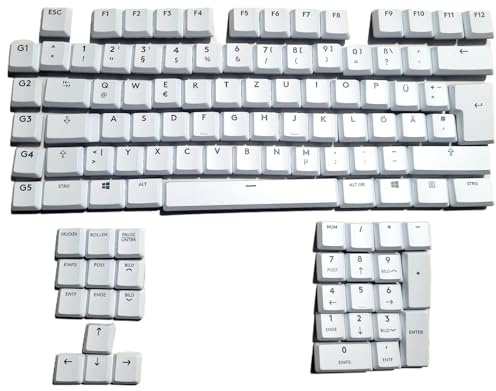 FRTEFSQ Capuchons de touches translucides compatibles avec Logitech G915/G915 TKL, disposition QWERTZ allemande, plastique ABS, 110 touches, RVB (blanc)