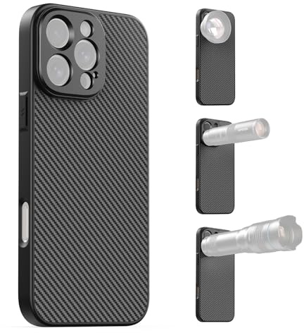 APEXEL Custodia per Telefono con Obiettivo Filettato da 17 mm Compatibile con iPhone 16 Pro Max, Compatibile con Tutti gli Obiettivi Teleobiettivo e Macro, Passo 0,75 mm, Custodia per Telefono Nera