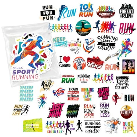 50 Pcs Running Sticker Pack, Water Bottle Stickers, Glossy Vinyl Motivational Car Stickers Decals for Water Bottles Journals Laptops Sports Scrapbooks Luggage Bike Cup