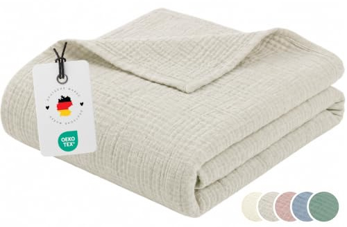 Carpe Sonno Musselin Decke 150 x 200 [100% Baumwolle] Leichte Musselindecke Sommer | Oeko-TEX Kuscheldecke flauschig | Wolldecke als Tagesdecke Sofadecke Sommerdecke Couchdecke | Sofa Decke Leinen
