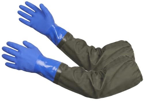 FACHOI Pond Gloves, 27 Long Arm Rubber Gloves, Reusable Waterproof Drain Cleaning Gloves, Heavy Duty Chemical Resistant Protective Gloves for Gardening, Fishery, Aquarium, Machinery, Industry (Blue)