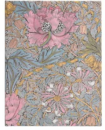 Paperblanks 12-Monatskalender 2025, Morris Heckenkirsche in Pink, Ultra, Vertikal, Elastikband-Verschluss