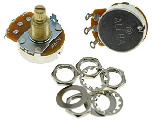 Alpha Potentiometer für Gitarre, Bass, 19,5 mm Messingschaft, A250K, 2 Stück
