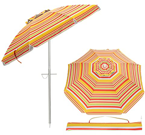 RELAX4LIFE Sonnenschirm Strand 178 cm, UPF 50+, Strandschirm Windfest Stabil, 30° knickbar, Gartenschirm Rund, Balkonschirm mit Tragetasche, Marktschirm Sonnenschutz für Garten & Balkon (Gelb)