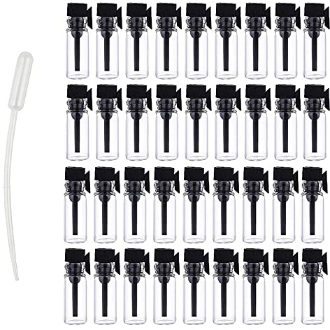 BasicPacking 240 pezzi 1 ml Mini Bottiglia di Profumo da Viaggio in Vetro con coperchi de Nero Fiala tester per Campioni di profumo, oli essenziali, aromaterapia + 20 x 0.5ml Pipetta