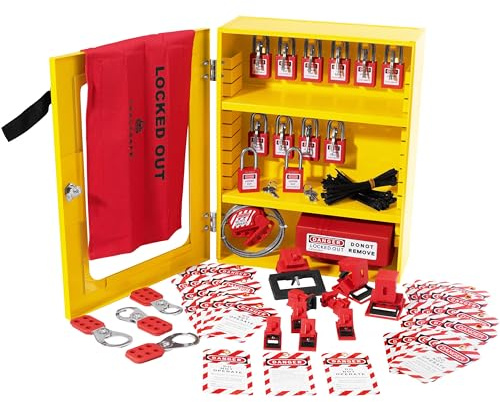 TRADESAFE Lockout Tagout Cabinet - 75 Pieces Loto Devices, Loto Locks, Lockout Hasp, Lock Out Tags, Circuit Breaker Lock, Cable Lock, Plug Lock, Lockout Tagout Station with Movable Shelf Partitions