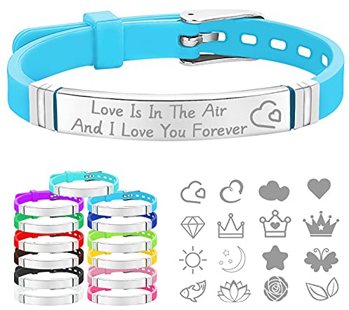 CAMAL Armband mit Gravur, Verstellbares Silikon Armband mit ID-Tag Aus Edelstahl, Personalisiertes Armband für Familie Paar Freunde