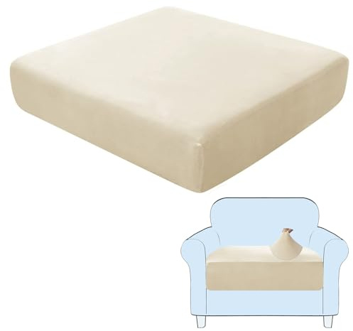 SHUOJIA Fodere per Cuscini per Divani, Protezioni per Cuscini per Sedili in Tessuto di Velluto Elasticizzato,Cuscino per Divano Fodera per mobili Coprisedile per Divano (Cream Color,Large-1-Seater)