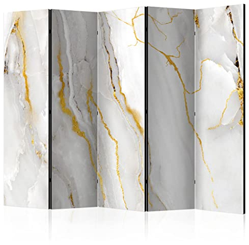 decomonkey Paravent Raumteiler Innen Stein, 225x172 cm, 5-teilig, Marmor | Beidseitig, Wohnzimmer, Room Divider, Wall, Raumteiler Stehend, Trennwand, Sichtschutz, Spanische Wand, Sichtschutzwand, Holz