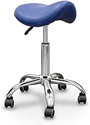 QUIRUMED Pony-Hocker, Chromgestell mit 5 Rädern, Blaue Farbe, ergonomisch, leicht, höhenverstellbar, hochdichte Polsterung, Kunstleder, bis zu 150 kg