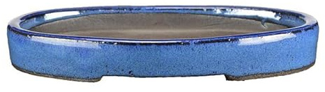 Sottovaso per bonsai ovale in gres smaltato blu 21x13x2 cm - BJ17a