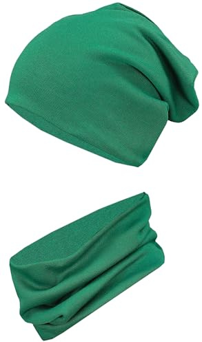TupTam Mütze und Schal Kinder Set – Weiches Schal Mütze Set Kinder für Herbst und Winter, Farbe: Dunkelgrün, Größe: 52-56