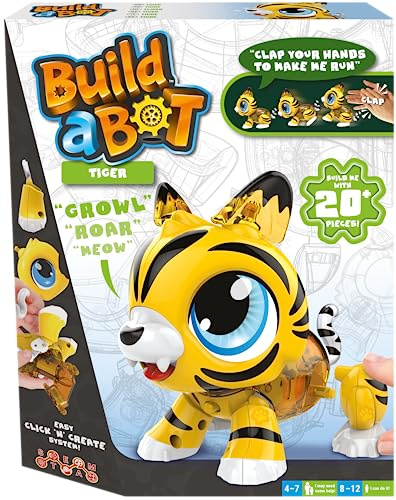 Goliath Build-a-Bot: Tiger, Bauen Sie Ihren eigenen interaktiven Haustier-Tiger, einfaches Klick'n' Create-System, 20+ teiliges STEM-Roboter-Set für Kinder, ab 4 Jahren, Gelb