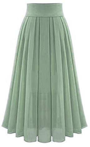 Skirt Damen Lang A Linie Chiffonrock Faltenrock Hohe Taille Midi Rock Fashion Maxi High Waist Röcke Falten Taille Linie Maxi Skirt Tüllrock Grün