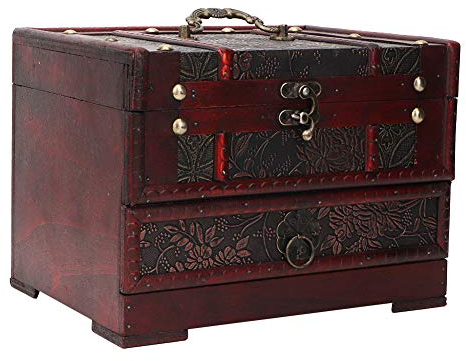 MOUMOUTEN Retro Vintage Schmuckschatulle aus Holz Schmuck-Aufbewahrungsbox Aufbewahrungsbox Schmuckkästchen mit Spiegel für Mädchen Freundin Frauen