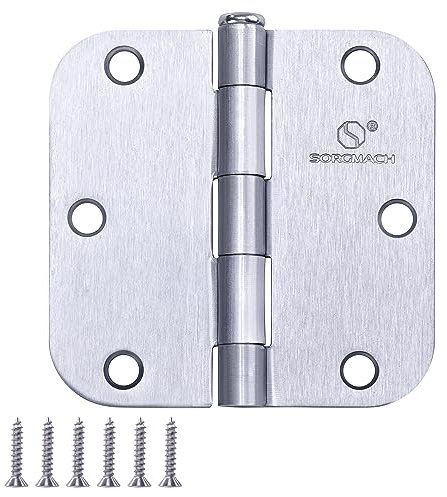 SORGMACH Door Hinge 3 1/2 Inch Interior Door Hinges Satin Chrome 3.5 Inch Interior Hinges 5/8 Radius Flat Iron Hinge 3 ½x 3 ½ Door Hardware - 12 Pieces