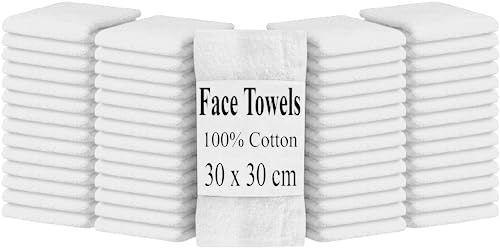 Pack of 6, 12 & 24 Luxury Face Cloth Towels 600GSM Super Soft 100% Egyptian Cotton Flannels Premium Washcloths Hotel Quality Gym Towel Facial Cloths (White, 6)