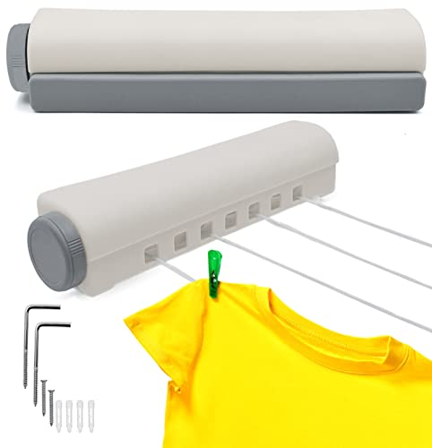 Stephans Möbelbörse Wandtrockner 14m Wäscheleine aus Kunststoff mit Wäscheseil und 4 Leinen ausziehbar automatisch trocknen Wäsche mit praktischer Aufroll-Automatik zur Wandmontage