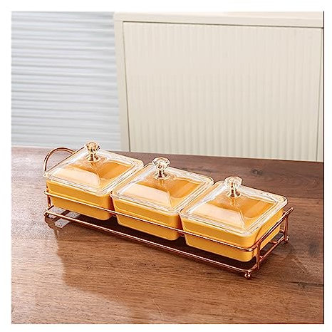 Salad Bowl Yellow Serving Bowl with Metal Tray Removable Dip Bowls Melamine Bowl for Fruit Candy Nuts Snacks Chip Dip Dessert Platters Snack Bowl (Color : Gold)