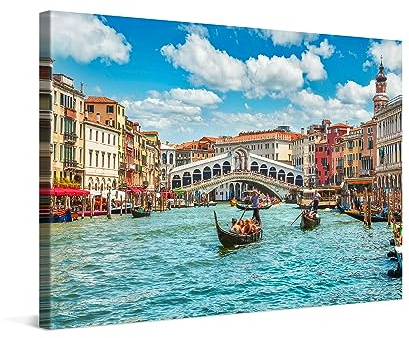 PICANOVA – Leinwandbild 120x80cm Rialtobrücke Venedig – Leinwanddruck – Wandbild Kunstdruck Auf 2cm Holz-Keilrahmen Für Schlaf- Und Wohnzimmer Wanddekoration – Bild auf Leinwand