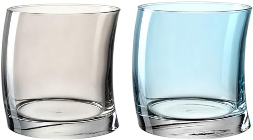 LEONARDO HOME Swing Wasserglas 12er Set, spülmaschinenfeste Trink-Gläser Set, Saftglas in geschwungener Form, grau/blau, 250ml, 70702