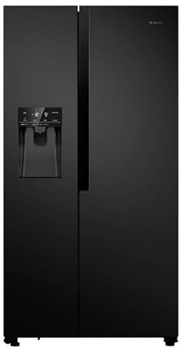 Teknix THSBS1791INBIX Freestanding American Side by Side Door Fridge Freezer - 562L Capacity - Non-Plumbed Ice and Water Dispenser - Frost Free - Black Stainless Steel, H178.7 x W91.0 x D69.0 (cm)