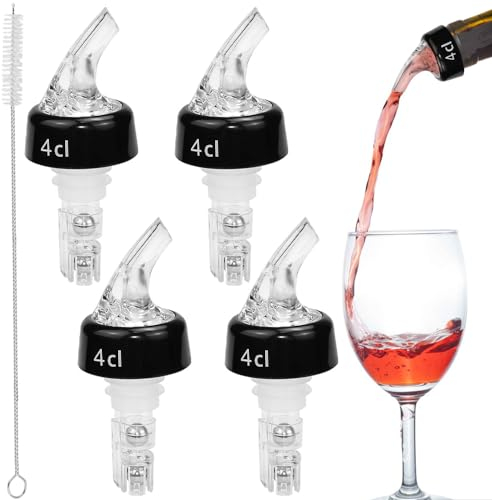 SLTAXAR 4 PCS Vertedor de Botellas 4cl, Dosificador de Bebidas, Dosificador de Botellas de Vino, Boquilla Dosificadora para Botellas, Dosificador de Licores con Cepillo para Vino, Cócteles, Aceite
