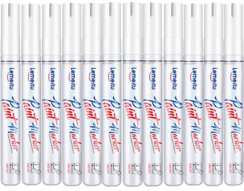 Permanent Marker Wasserfeste Stifte:12 White Permanentmarker, Glasstifte und Lackstifte zum Zeichnen auf Stein, Metall, Kunststoff, Tassen, Holz, Keramik, und Reifen, Farbechte Marker auf Ölbasis