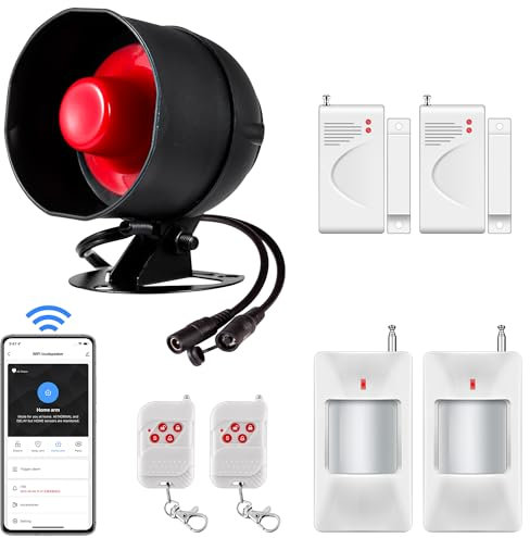 WiFi Alarmas para Casa Kit con Sirena de 115dB, Sensor de Movimiento, Sensor de Puerta y Ventana y Sistema de Alarma de Seguridad con Control Remoto
