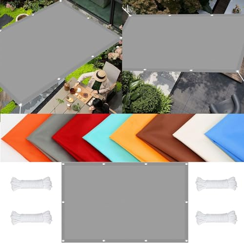 Sonnenschutz inkl Befestigungsseile 5 x 6 m Rechteckig Markisenstoff Markise 98% Uv-Schut Wetterschutz mit Seil für Garten Terrasse Outdoor Camping, Hellgrau