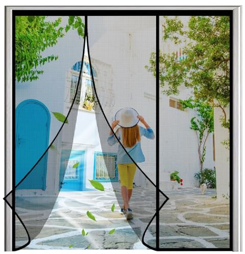 Magnetische Moskitonetz-Fenster, 215x245cm Schiebe-Mesh-Fenstervorhang für Balkon-Korridor-Fensterläden mit Anti-Moskito-Insektenschutz, schließt automatisch Schwarz