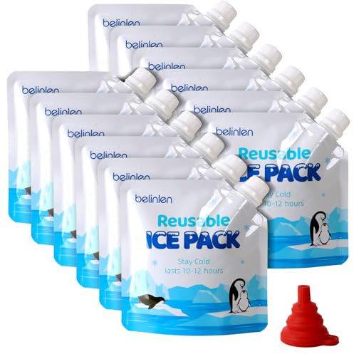 Belinlen 12pack 7x7 Reusable Ice Packs for Coolers,Long Lasting Cold Freezer Packs Cooler Shock Reusable ice pack for Lunch Bags,School, Beach, Fishing, Camping