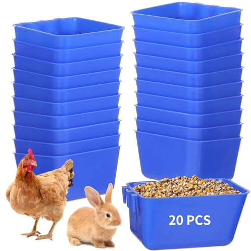 Tideme 20 Pcs Cage Cups 16 oz Chicken Feeder Waterer Birds Feeders Hanging Bunny Cage Feeder Chicken Water Bowl Feeding Seed Bowl for Pet Parrot Rooster Parakeet Gamefowl Poultry Pigeon Wire Cage