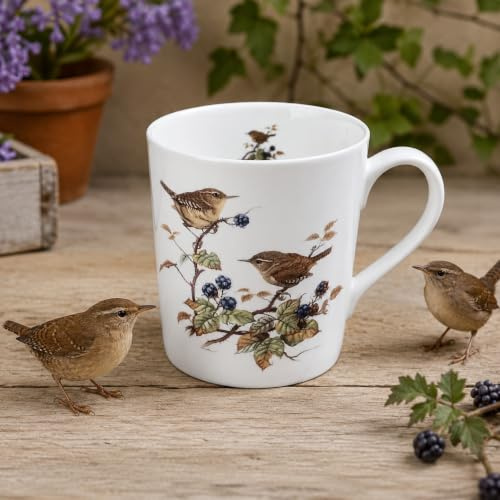 Rainbow Decors Wren Birds Scene Mug Fine Bone China 400 ml 14 fl oz Large Balmoral Cup Hand Decorated in UK