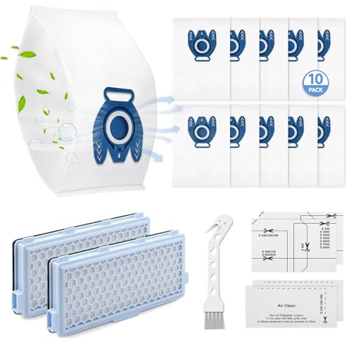 10 Pack GN 3D Efficiency Vacuum Dust Bags Replacements for Miele Hoover Bags Classic C1 Complete C2 C3 + 2 Pack Active Air Clean SF-HA 50 HEPA Filter for Miele Series Cleaner