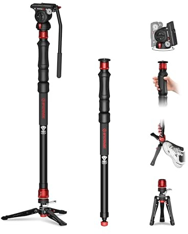 IFOOTAGE Cobra A150S-III Kamera-Einbeinstativ mit Füßen und K5S Flüssigkeitskopf Komodo, One-Touch-Hebe-Aluminium-Video-Einbeinstativ mit abnehmbarem Stativfuß, Nutzlast 5 kg, 150 cm