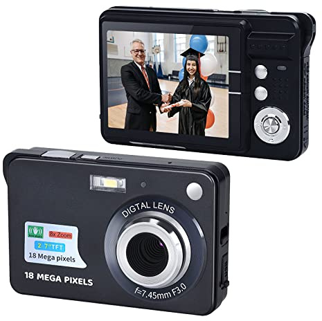 SIBOMTEX Portable 720P Digital Camera Video Camcorder 18MP Photo 8X Zoom Anti-shake 2.7 Inch Large TFT Screen Built-in Lithium Battery with Carry Bag USB Charging Cable for Kids Teens