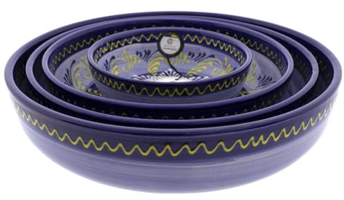 CERÁMICA RAMBLEÑA | Ensaladera cerámica | Ensaladeras originales | Conjunto x4 Ensaladeras decoración Azul - Modelo 32 | Decoración 100% hecho a mano