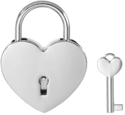 PATIKIL 2.4 Inch Love Locks Heart Padlock with Key Set, Single Heart Couple Wishing Lock Love Padlock for Lover Bridge Anniversary Diary Book Card Box, Silver Tone