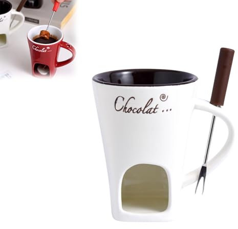 YuchiFa Set Personale di Tazze per fonduta di Cioccolato, Set di Tazze per fonduta, Kit per la Preparazione di Crema al Cioccolato e Latte e Formaggio (Bianco)