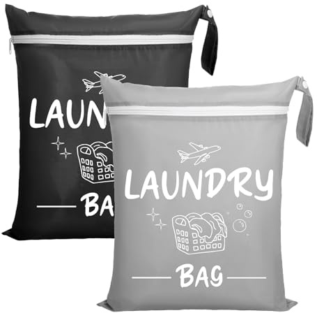 2 Stück Wäschesack Faltbar mit Kordelzug, 38x48 cm Grau+Schwarz | Oxford-Gewebe Wasserdichte Wiederverwendbar, Für Reise, Zuhause, Camping, Schmutzwäsche Und Aufbewahrung
