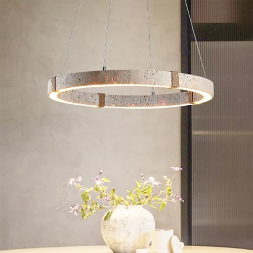YKSJDFH Kreis-Kronleuchter im Wabi-Sabi-Stil, Retro-Esszimmer-LED-Pendelleuchte, gelbe Travertin-Hanfseil-Hängelampen, kreative Kunst, antike Schlafzimmer-Teestube-Pendellampen (40/50/60 cm)