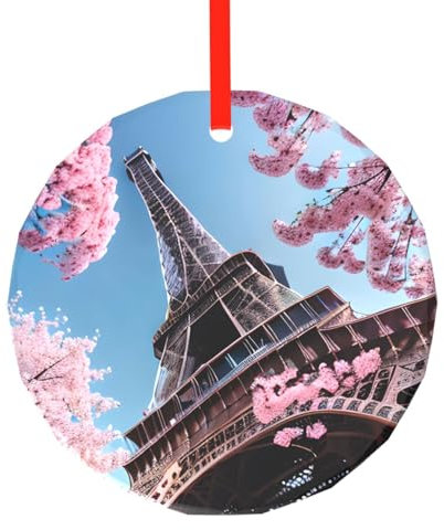 Ölgemälde Paris Eiffelturm Druck Weihnachten Feier Exquisite Runde Glas Anhänger Xmas Ornaments Xmas Tree Decor