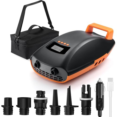 Swonder Seawolf Pompa SUP ricaricabile con pompa ad aria elettrica 20 PSI con funzione intelligente a due livelli, raffreddamento attivo, batteria da 6000 mAh e adattatore per auto fino a 17 V DC