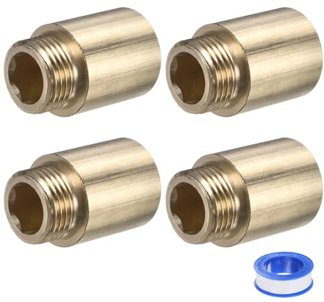 M METERXITY 1-Set Shower Head Extension Arm, Brass G1/2 Male to Female Extension Pipe Fitting Adapter with PTFE Thread Seal Tape for Shower/Faucet, Pipe Plumbing Coupler 1.39/35mm 5pcs