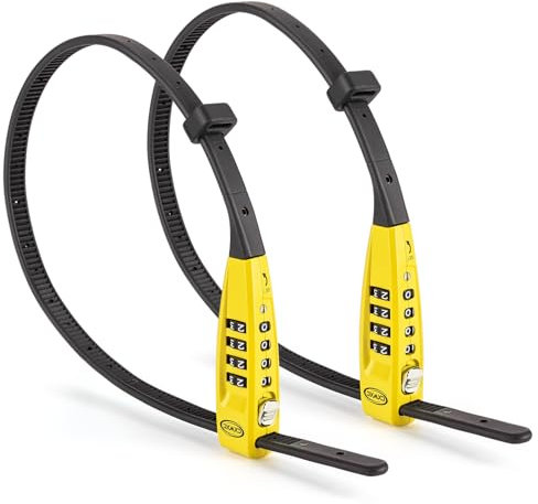 CXWXC Zip Tie Lock - 4-Digit Combo Cable Locks for Bike Motorcycle Helmet, Skateboard, Skis, Snowboard, Stroller & Cabinet - Ideal for Lightweight Security (2PC - Yellow, 45CM)