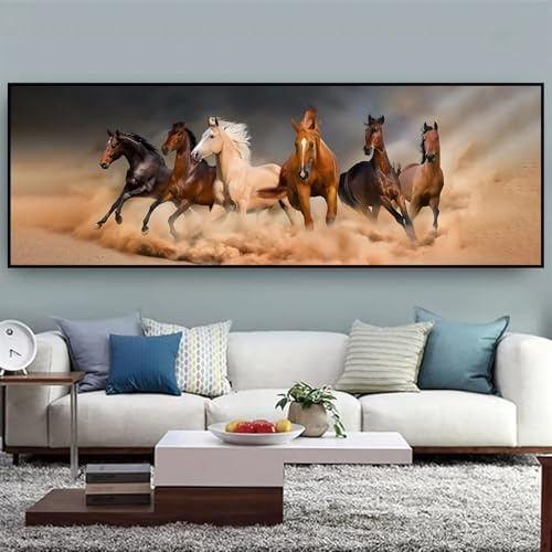 UGZDEA Pferdemuster Leinwand Poster, Sieben laufende Schwarz und Gold Pferdemuster Tiere Leinwand Malerei, Wohnzimmer Schlafzimmer Deko Bild-Ohne Rahmen (Pferd-2, 30x90cm)